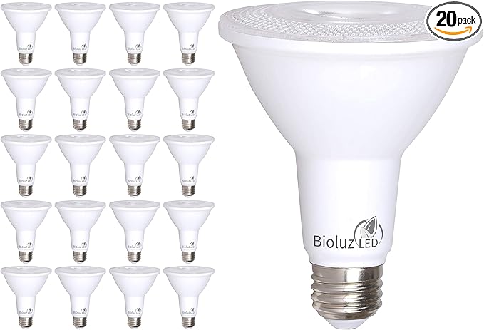 Bioluz LED 20 Pack PAR38 LED Light Bulb 90 CRI 12W = 100-120 Watt Replacement, Soft White 3000K, Dimmable Light Bulbs Flood Lights Outdoor/Indoor UL Listed Light Bulbs Title 20 High Efficacy LED Bulbs