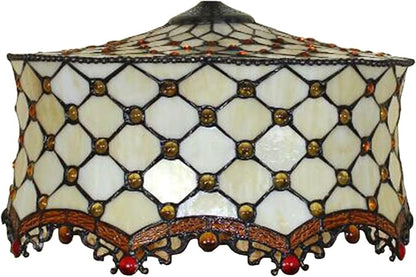 18 Inch Lamp Shade Replacement, Only Tiffany Style Stained Glass Lamp Chimney Straw Hat Floral Design, Baroque Rose Sunflower Orange Green Beige Fit for Table Lamp Pendant Light Floor Lamp,F