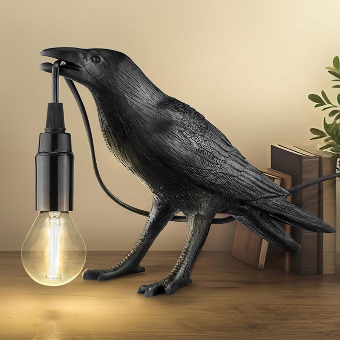 Halloween Crow Lamp, Raven Table Lamp with Bulb, Bird Desk Lamps, Gothic Home Decor Crow Light, Christmas Raven Lamp for Bedside Bedroom Living Room Decor