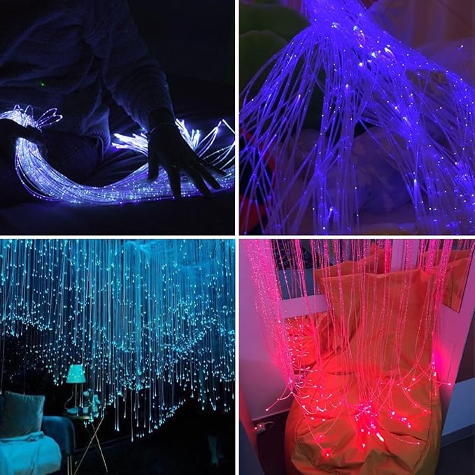 AZIMOM 100pcs 9.8ft Side Glow Fiber Optic Sensory Light for Autism Room,16w Twinkle&Sound Activated Light Box,Fiber Optic Curtain 3x0.75mm Flash Point Light Up Cable