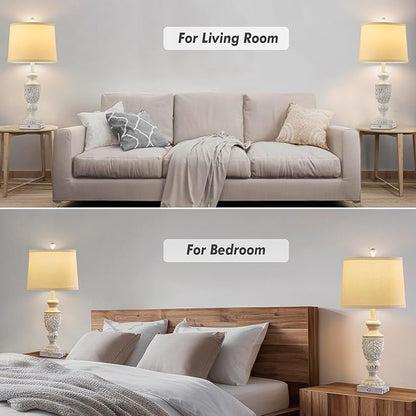 26.5" Farmhouse Table Lamp Set of 2, 3-Way Dimmable Touch Control Vintage Rustic Side Table Nightstand Lamps for Bedroom Living Room Study Room (Whitewashed Gold)