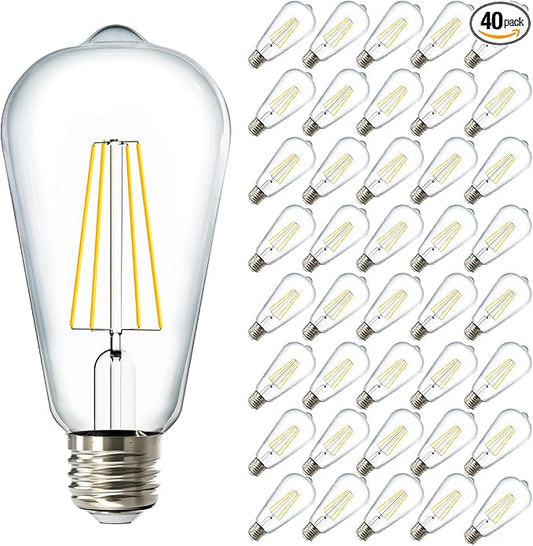 Sunco 40 Pack Edison Bulbs LED ST64, Clear Vintage Filament Waterproof Bulb, 800 LM, 8W (60W Equivalent), ST19, 5000K Daylight, E26 Medium Base, Decorative Dimmable UL