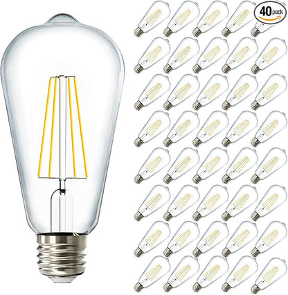 Sunco 40 Pack Edison Bulbs LED ST64, Clear Vintage Filament Waterproof Bulb, 800 LM, 8W (60W Equivalent), ST19, 4000K Cool White, E26 Medium Base, Decorative Dimmable UL