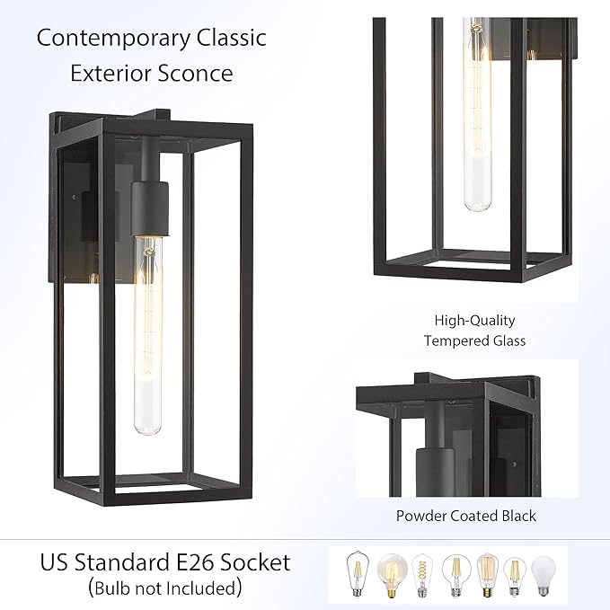 Bestshared Outdoor Wall Sconce Lights,15 Inch Exterior Wall Lantern with Clear Glass, Black Porch Sconce Lighting,Weather Resistant Outdoor Lights for House Garage Doorway Patio, E26 Socket (1 Pack)