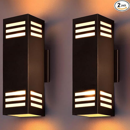 wowlite Outdoor Wall Lights Dusk to Dawn 2 Pack, Modern Porch Lights Outdoor Wall Sconce Square, Bronze Up and Down Lights, Waterproof Exterior Light Fixture for House Garage Patio, ETL Listed