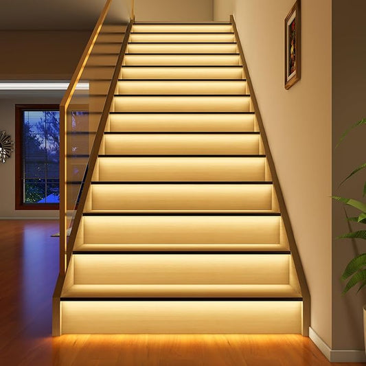 Intelligent Motion Sensor Led Stair Lights Indoor, Interior Lights for Stairs, 40Inch Length (100cm) cuttable and Versatile LED Step Lights(Warm Yellow 3000K, 16 Stairs)