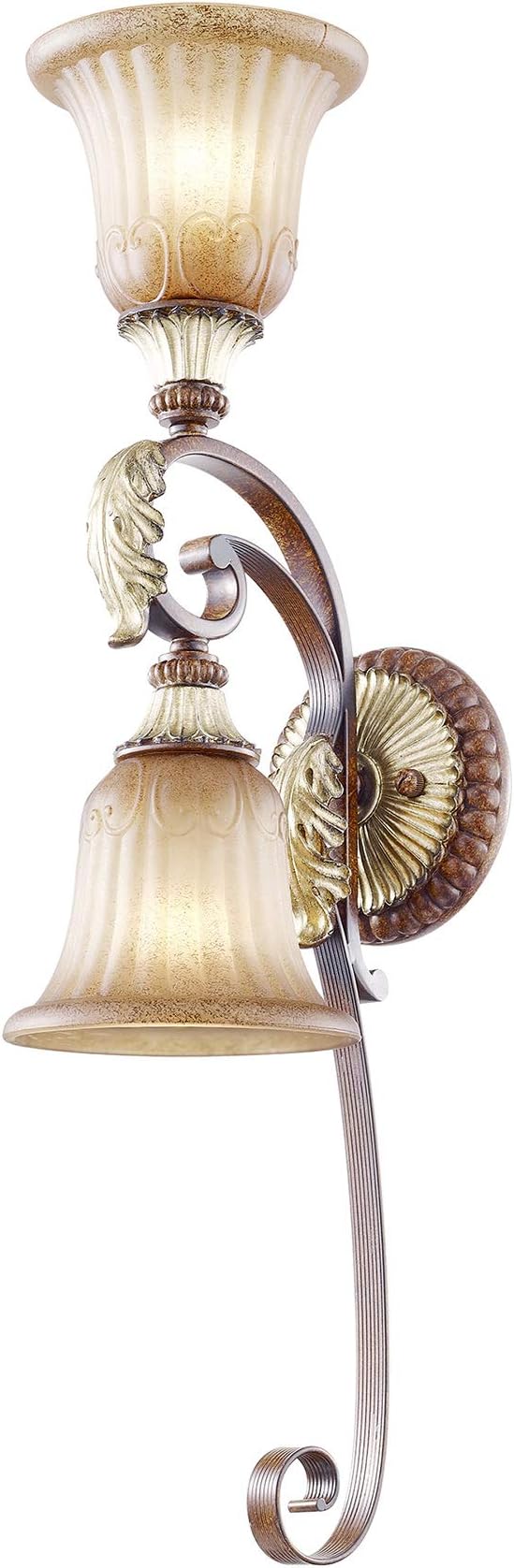 Livex Lighting 8572-63 Villa Verona 2 Light Verona Bronze Finish Wall Sconce with Aged Gold Leaf Accents and Rustic Art Glass