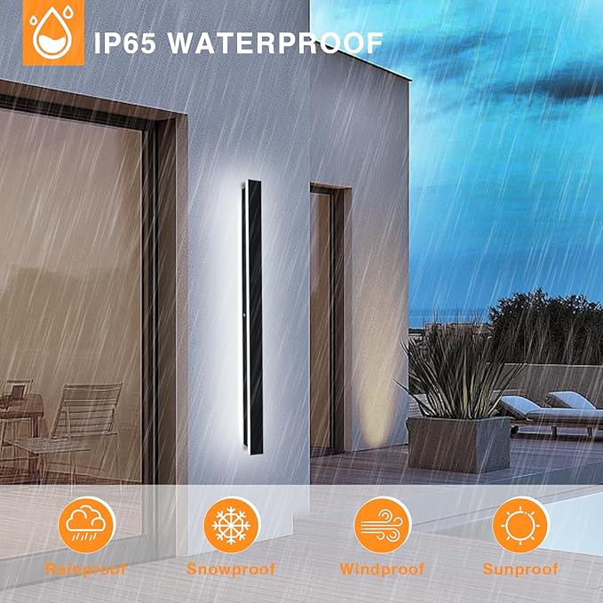 Modern Black Outdoor Wall Lights for House 59.1" Garage Exterior Lighting Fixtures LED IP65 Outdoor Wall Light Dimmable 3000K-6000K Long Strip Anti-Rust Wall Lamp for Patio Passage Porch