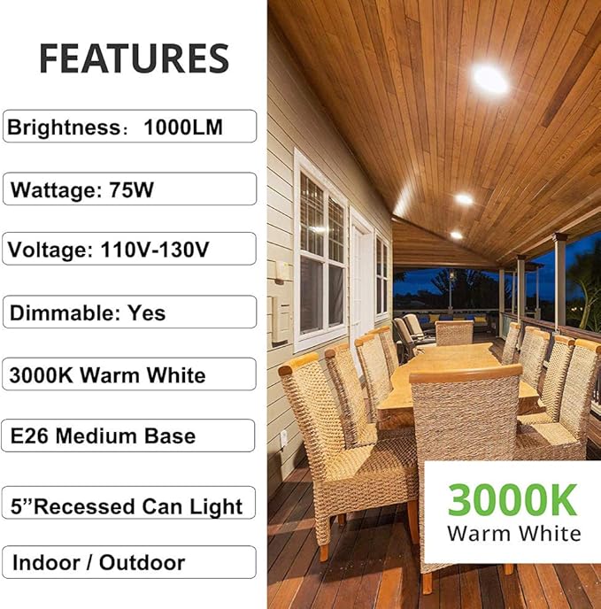 Vinaco PAR30 Flood Light 75W, 6 Pack High Brightness 1000LM PAR30 Halogen Long Neck Dimmable,PAR30L Flood 75 Watt 3000K Warm White, Long Lasting PAR 30 75W 120V Flood Long-Neck with E26 Base