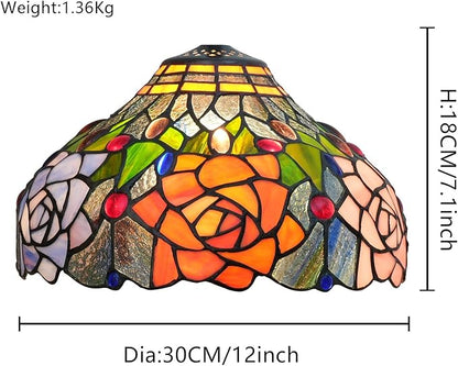 Tiffany Style Lamp Shade, 12 Inch Black Roses Stained Glass Lamp Shade Replacement Vintage Lamp Cover Accessories Fit for Table Lamp Pendant Light Ceiling Light