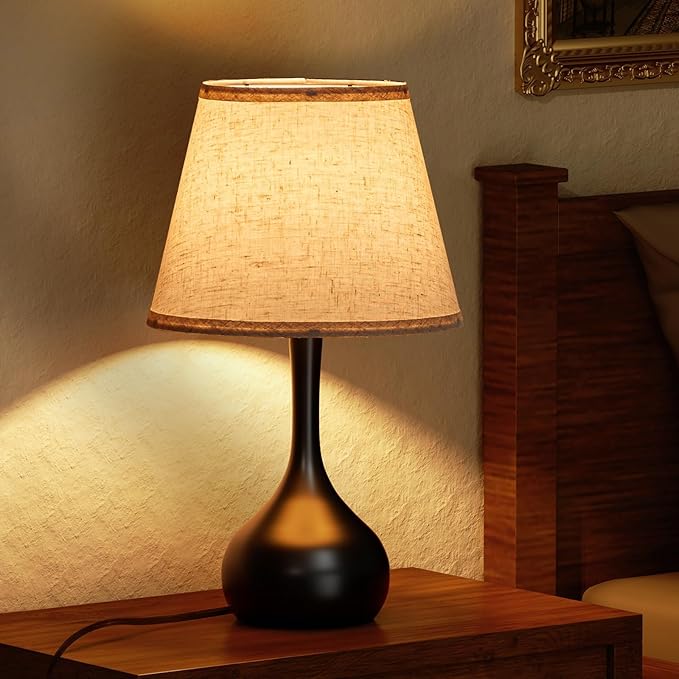 ONEWISH Touch Bedside Lamp for Bedroom, 3-Way Dimmable Farmhouse Table Lamps for Nightstand with Fabric Shade, Desk Lamp for Kids Reading, Home Office