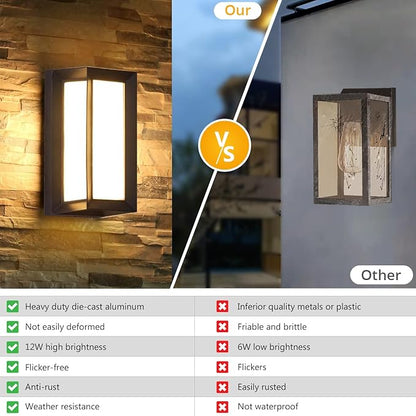 wowlite Outdoor Lights for House LED, 12W Modern Porch Light 3000K 4000K 6500K 3 Colors Changeable, Aluminum Outdoor Light Fixture Wall Mount, Exterior Lighting Fixtures for Garage Garden Patio