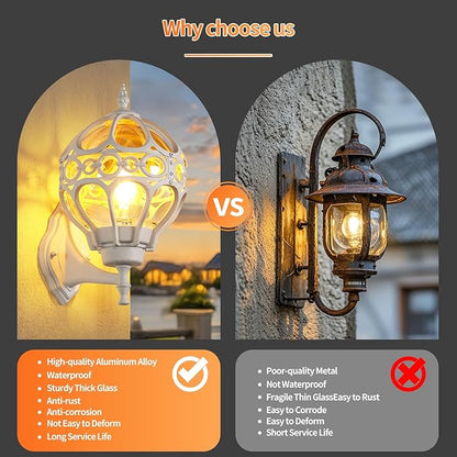 Globe Outdoor Wall Lights Fixtures, Anti Rust White Sphere Porch Wall Light,Aluminum Waterproof Outside spherical hardwired Lights for House Patio Porch Backyard Garage Front Door No Sensor,Large
