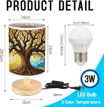 Tree of Life Table Lamp LED 3-Color Pressed Bedside, Tree of Life Shade Lamp with Wood Base for Bedroom Living Room Desk Office TL01