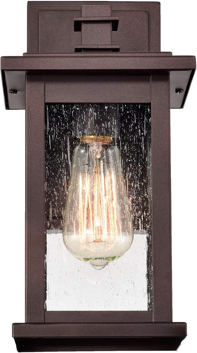 MICSIU 2 Pack Oil Rubbed Bronze Outdoor Light Fixtures, 12 Inch Exterior Wall Lighting with Clear Seedy Glass Shades, Waterproof Outside Light Fixtures for House, Porch, Entryway, Patio, Garage