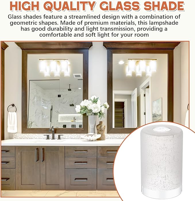 3 Pcs White Linen Frosted Glass Shade Replacements for Pendant Light Fixtures Glass Lamp Shade Cover, 1-5/8 Inch Fitter E26 Base, 4"w x 6"h, Replacement Lamp Globe for Chandelier Wall Sconce