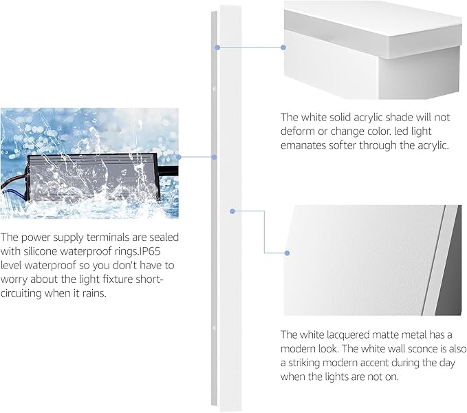2 Pack 31.5inch Long Outdoor White Wall Lights 24W 3000K Modern Porch Lights Acrylic Waterproof IP65 Exterior Wall Light Fixtures for House Patio Porch Courtyard (White)
