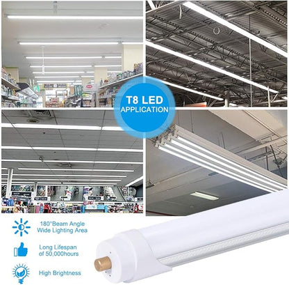 8ft LED Bulbs,12 Pack 96" 45W FA8 Single Pin LED Tube Lights 5400LM, 6000k, Milky Cover, F96T12 Bulb Fluorescent Replacement, Ballast Bypass