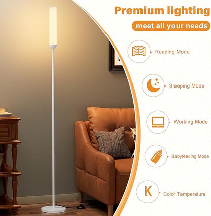Ambimall LED Floor Lamp with Remote Control, 65" Standing lamp with Stepless Adjustable 3000K-6500K Colors & 30-100% Brightness, Foot Switch(White)