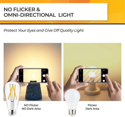 Hizashi Vintage Edison Bulb Dimmable, 6W Equivalent 60W, E26 Base LED Light Bulb, 2700k Warm White, 700LM, High CRI 95+ Eye Protection, Clear Glass, Pack of 24