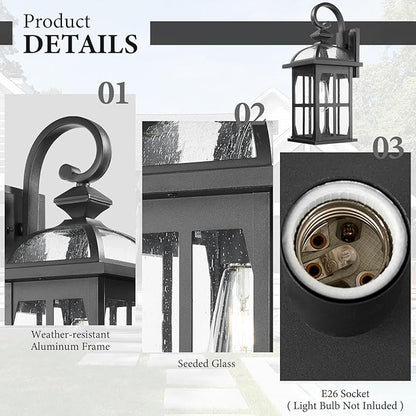 Darkaway 2pcs Large Outdoor Wall Light, 22inch Exterior Light Fixture with Seeded Glass, Aluminum Outside Lights Sconces Exterior Lighting for House Porch Patio Doorway