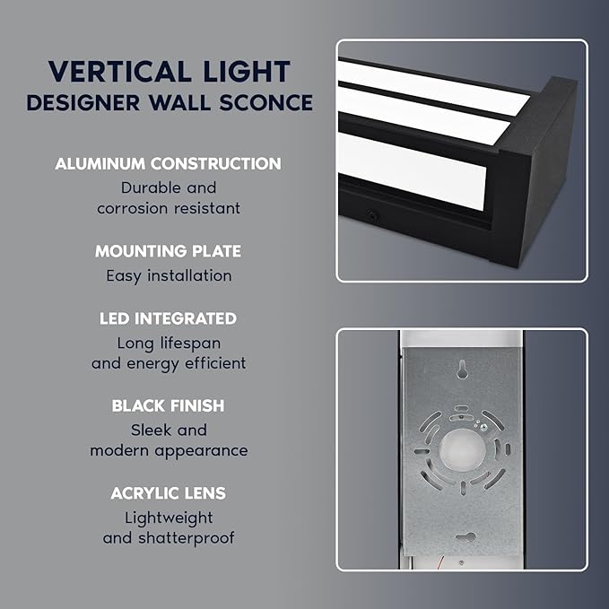 LUXRITE LED Outdoor Wall Sconce, 24in Outdoor Wall Light, Black Aluminum, 3CCT 3000K 4000K 5000K, 26W, ETL, IP65 Waterproof, Modern Exterior Lights for House, Porch, Patio, Front Door, Garage 2 Pack