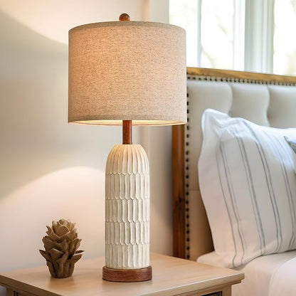 OYEARS 26.5" Table Lamps Set of 2 with USB A+C Charging Ports for Bedroom Living Room Farmhouse Bedside End Lamps Rustic Nightstand Lamps, Brown