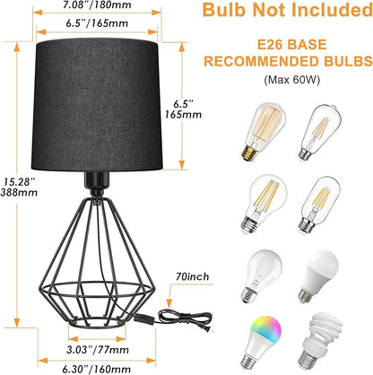GGOYING Set of 2 Bedside Table Lamp, Black Metal Modern Lamp with Black Fabric Shade, Simple Side Lamp for Living Room,Bedroom,Home,Office Working