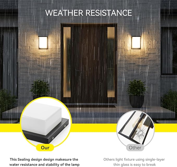 LED Outdoor Wall Porch Light 2 Pack 3000K 4000K 6000K Adjustable Waterproof Modern Wall Sconce Aluminum Exterior Light Fixture Wall Mount ETL IP65 8 Inch 12W Black