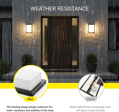 LED Outdoor Wall Porch Light 2 Pack 3000K 4000K 6000K Adjustable Waterproof Modern Wall Sconce Aluminum Exterior Light Fixture Wall Mount ETL IP65 8 Inch 12W Black