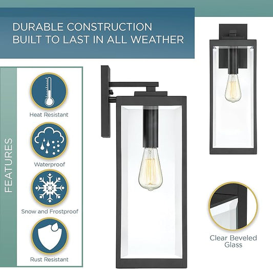 Quoizel Westover Modern Wall Sconce, 20 Inch Earth Black 1-Light Outdoor Light Fixture, Clear Beveled Glass Wall Lantern, 150 W, Industrial Design Wall Light for Porch, Patio, Gazebo or Yard