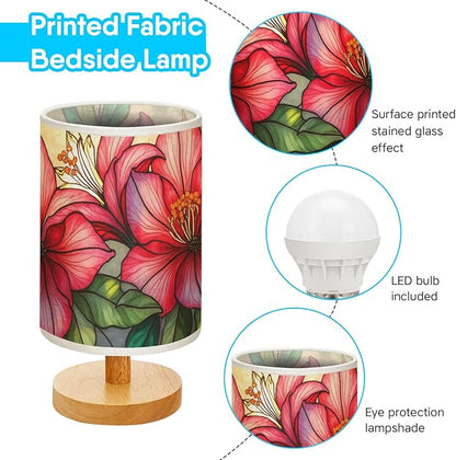 Azalea Table Lamp LED 3-Color Pressed Bedside, Azalea Shade Lamp with Wood Base for Bedroom Living Room Desk Office