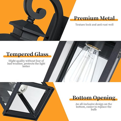 Dusk to Dawn Outdoor Wall Sconce Lights Exterior 2-Pack, 15" Waterproof Black Exterior Lighting Fixtures, Retro Porch Lights Outdoor Garage Lighting Wall Mount Coach Lights for House Garage