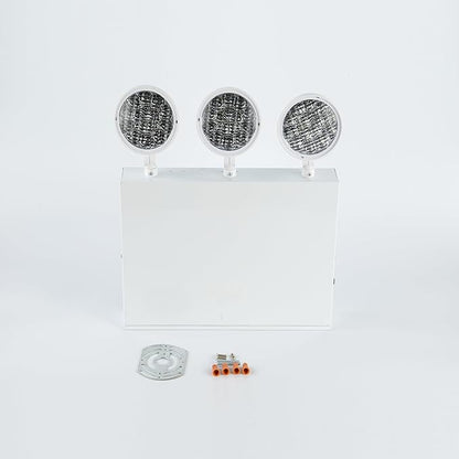 New York City Approved Emergency Light, Emergency Lights with Battery Backup, White Steel Housing, AC 120/277V, Three Heads