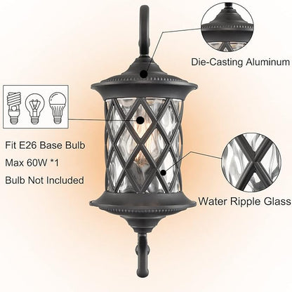 Black Outdoor Wall Lights Exterior Light Fixture Water Glass Waterproof Outside Wall Lights for House Patio Garage