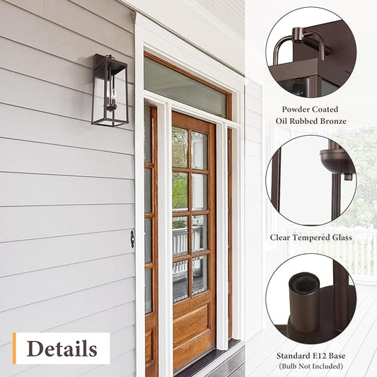 Outdoor Wall Sconce Lights, 20 Inch Tall Transitional Exterior Wall Lighting with Clear Glass, Modern Bronze Carriage Lantern Lamps Outside for Front Porch Garage Garden Patio Corridor Doorway