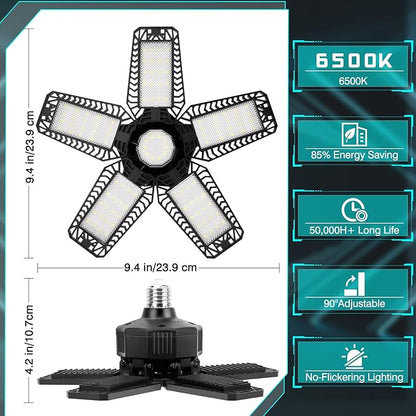 LED Garage Light - 160W 16000LM 6500K LED Garage Ceiling Lights, Screw in Shop Lighting 5+1 Deformable Panels for Attic, Basement, Workshop, E26/E27 (8)
