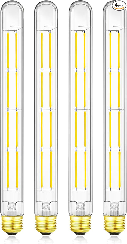 XININSUN T300 Led Bulb, 11.8 Inch Long Tubular Led Light Bulbs, 100Watt Equivalent, 1000lm, Dimmable, Clear Glass, E26 10W T10 LED Edison Tube Lamp Bulb,4 Pack. (10W=100W 4000K)