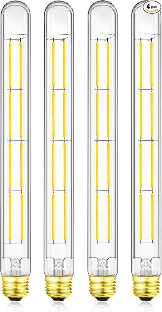 XININSUN T300 Led Bulb, 11.8 Inch Long Tubular Led Light Bulbs, 100Watt Equivalent, 1000lm, Dimmable, Clear Glass, E26 10W T10 LED Edison Tube Lamp Bulb,4 Pack. (10W=100W 4000K)
