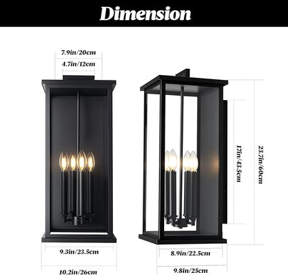 Extra Large Black Outdoor Light Fixtures Wall Mount,Modern Outdoor Wall Lantern,Exterior Porch Garage Light, Outside Sconce for House,Entryway with Thick Glass Shades & E12 Base