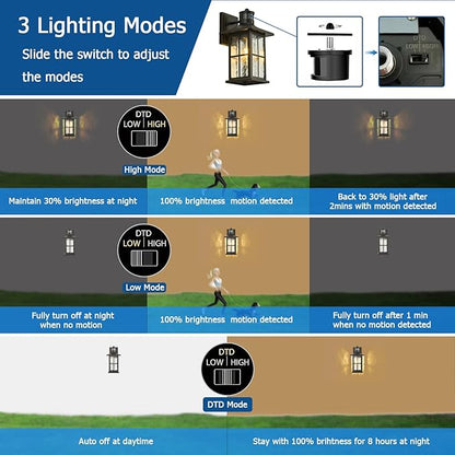 2 Pack Motion Sensor Outdoor Porch Lights Dusk to Dawn Exterior Wall Lantern Black Outside Sconce Lighting Fixtures Waterproof Wall Mount Coach Lamp for House Garage Patio Entryway