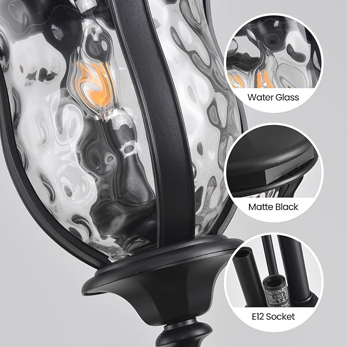 Large Outdoor Pendant Light Fixtures, 23.6'' Exterior Hanging Lantern Porch Light Adjustable, Black Hanging Lamp Farmhouse Exterior Chandelier Ceiling Mount for Entrance Patio