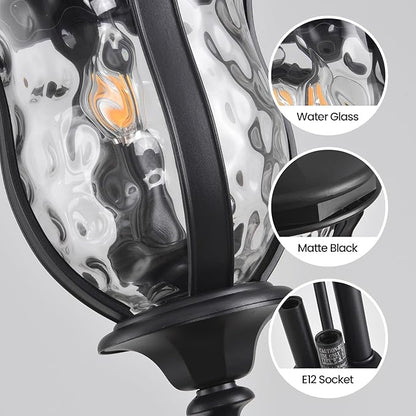 Large Outdoor Pendant Light Fixtures, 23.6'' Exterior Hanging Lantern Porch Light Adjustable, Black Hanging Lamp Farmhouse Exterior Chandelier Ceiling Mount for Entrance Patio