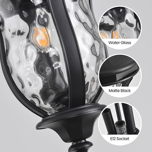 Large Outdoor Pendant Light Fixtures, 23.6'' Exterior Hanging Lantern Porch Light Adjustable, Black Hanging Lamp Farmhouse Exterior Chandelier Ceiling Mount for Entrance Patio