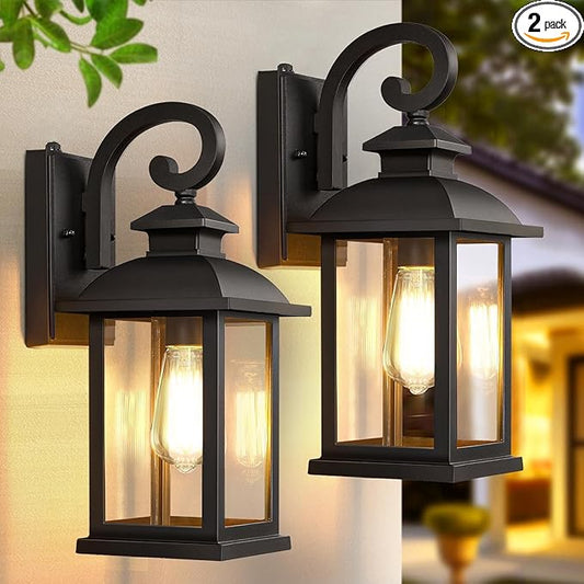 Dusk to Dawn Outdoor Wall Sconce Lights Exterior 2-Pack, 15" Waterproof Black Exterior Lighting Fixtures, Retro Porch Lights Outdoor Garage Lighting Wall Mount Coach Lights for House Garage