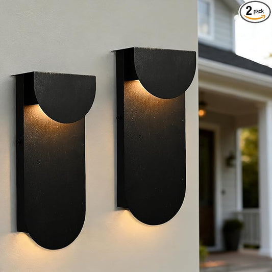 Alighting Modern Outdoor Wall Light (2 Pack), Dual Downward LED Wall Sconce, 10W 3000K Warm White, Black Anti-Rust Exterior Wall Fixture for Porch, Garage, Patio, Hardwired