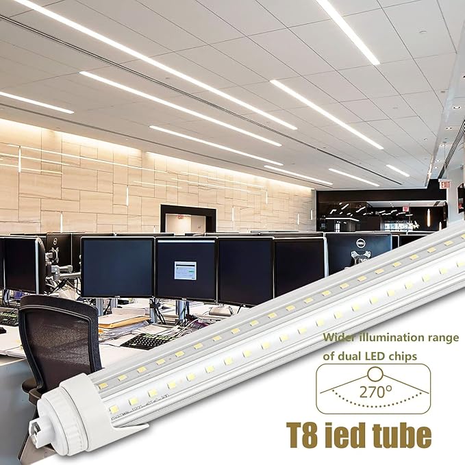 6 Pack 6FT T8 LED Tube Light Bulbs 40W R17D HO Base Cool White 6000K with Bright Dual-Row LEDs for 6 Foot T10 F72T12/CW/HO Fluorescent Replacement