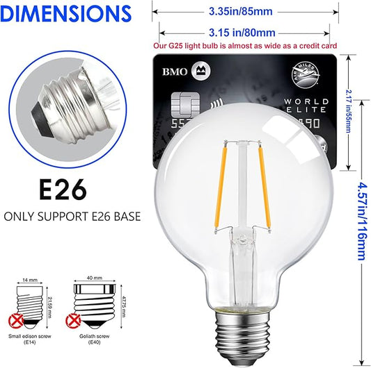 ENERGETIC SMARTER LIGHTING Dimmable LED Edison Light Bulb, G25 (G80) Globe Bulb, 60W Equivalent, 2700K Soft White, Christmas Light, E26 Standard Base, ETL Listed, 10-Pack