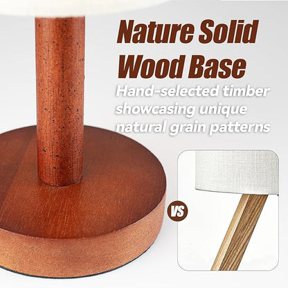 Small Table Lamp Nightstand Lamp Linen Lampshade Bedroom Wood Base Small Bedside Lamp for Night Stands, Desk Lamps for Reading Living Room, Office (LED Bulb Included) (Black-Walnut Wood（2）)
