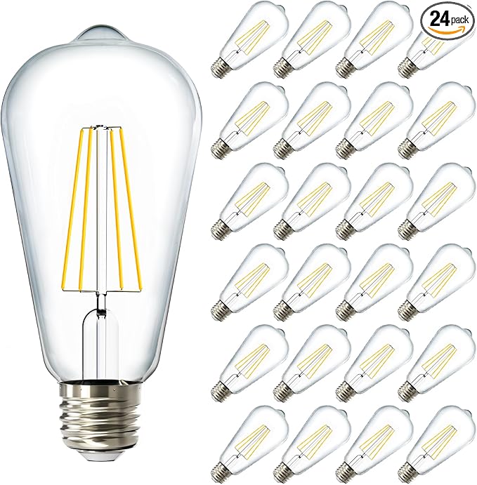Sunco 24 Pack Dusk to Dawn LED Outdoor Lights Bulb, ST64 Edison Style Automatic Light Sensing Bulbs, 800 LM, 7W (60W Equivalent), ST19, 2700K Soft White, E26 Base UL